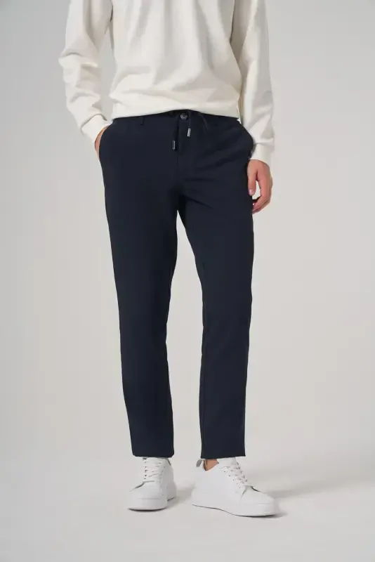 Modazone Men's Navy Blue Polyviscose Trend Drawstring Jogger Slim Fit Sports Pants - 2