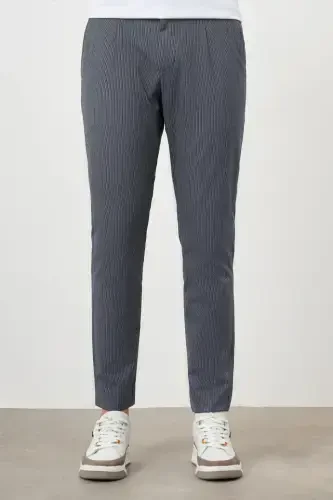 Modazone Men's Navy Blue Polyviscose Trend Pleated Slim Fit Sports Trousers - MORVEN (1)