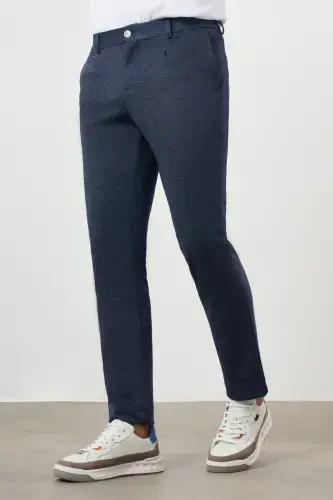 Modazone Men's Navy Blue Polyviscose Trend Pleated Slim Fit Sports Trousers - MORVEN (1)