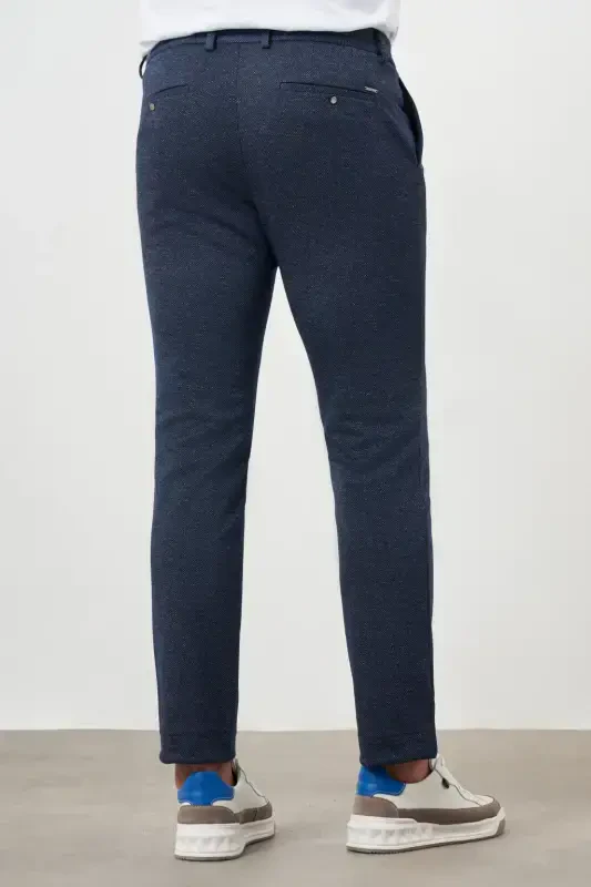 Modazone Men's Navy Blue Polyviscose Trend Pleated Slim Fit Sports Trousers - 4