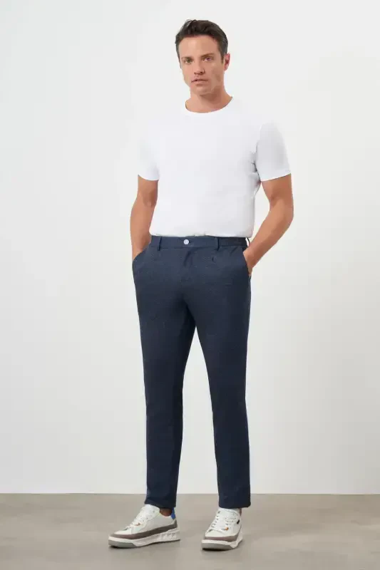 Modazone Men's Navy Blue Polyviscose Trend Pleated Slim Fit Sports Trousers - 5