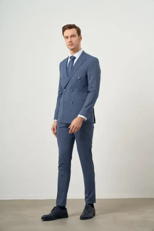 Modazone Men's Navy Blue Polyviscose Trend Slim Fit Peak Lapel Suit - MORVEN