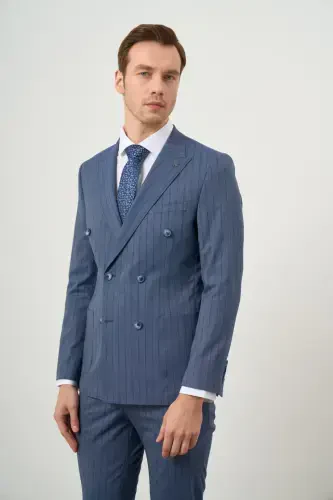 Modazone Men's Navy Blue Polyviscose Trend Slim Fit Peak Lapel Suit - 3