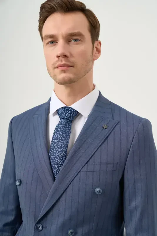 Modazone Men's Navy Blue Polyviscose Trend Slim Fit Peak Lapel Suit - 4