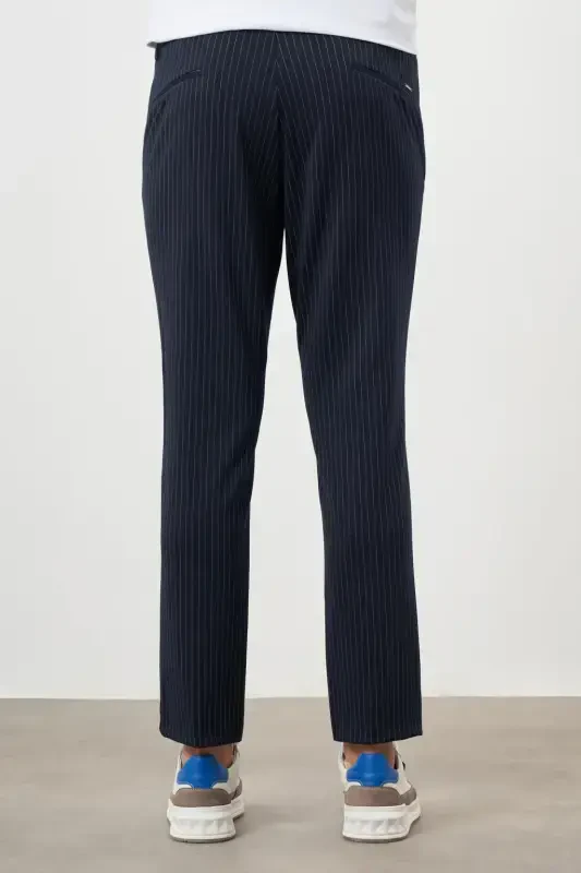 Modazone Men's Navy Blue Polyviscose Trend Striped Slim Fit Knitted Sports Trousers - 3