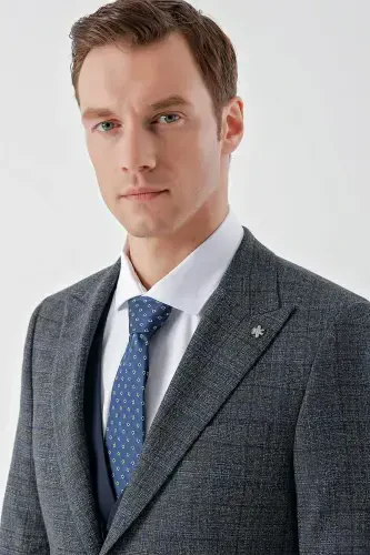 Modazone Men's Navy Blue Polyviscose Trend Vest Combination Pointed Collar Suit - 7