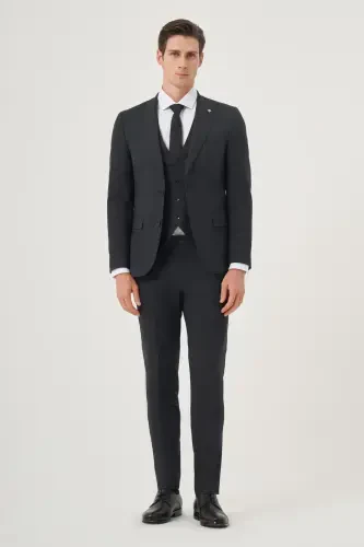 Modazone Men's Navy Blue Polyviscose Trendy Patterned Slim Fit Pointed Collar Vest Suit - 5