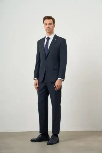 Modazone Men's Navy Blue Polyviscose Trendy Plaid Dynamic Fit Mono Collar Suit - MORVEN (1)