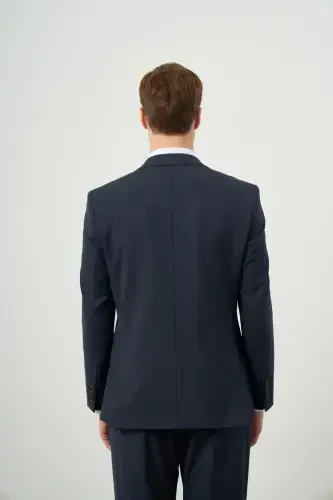 Modazone Men's Navy Blue Polyviscose Trendy Plaid Dynamic Fit Mono Collar Suit - 5