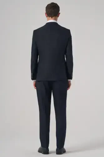 Modazone Men's Navy Blue Polyviscose Trendy Striped Slim Fit Pointed Collar Vest Suit - 5