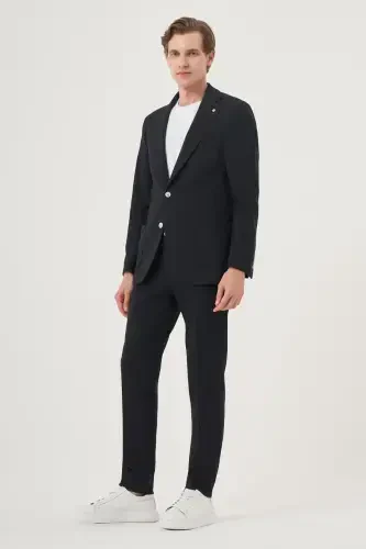 Modazone Men's Navy Blue Polyviscose Trendy Striped Slim Fit Single Collar Suit - 3