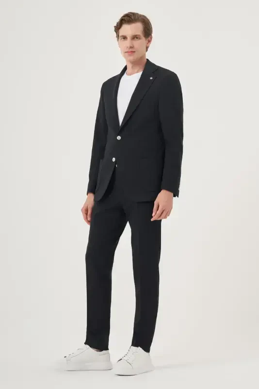 Modazone Men's Navy Blue Polyviscose Trendy Striped Slim Fit Single Collar Suit - 3