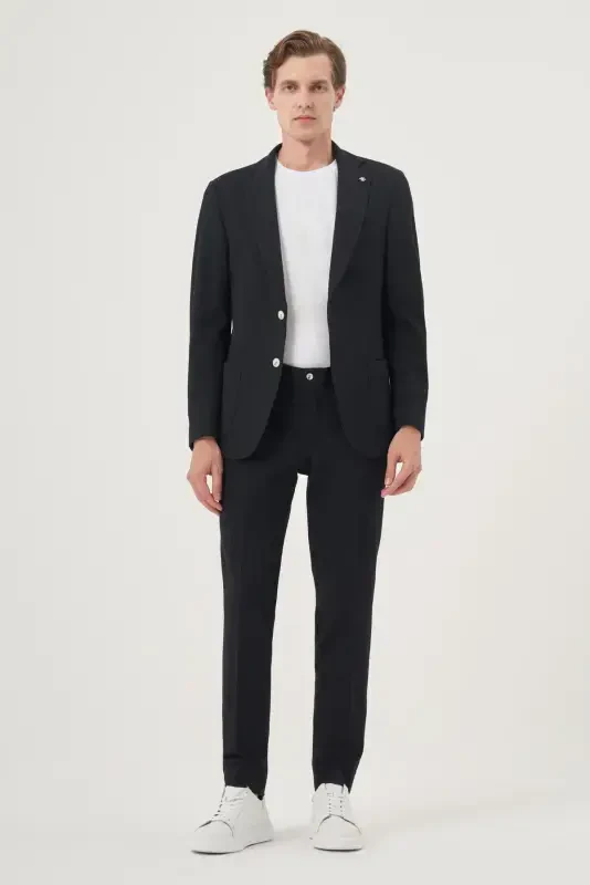 Modazone Men's Navy Blue Polyviscose Trendy Striped Slim Fit Single Collar Suit - 5