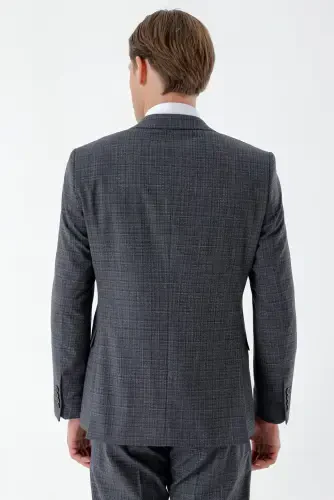 Modazone Men's Navy Blue Polyviscose Trendy Vest Plaid Slim Fit Pointed Collar Suit - 6