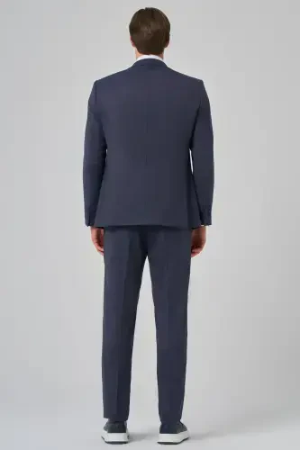 Modazone Men's Navy Blue Polyviscose Vested Trendy Patterned Slim Fit Pointed Collar Suit - 5