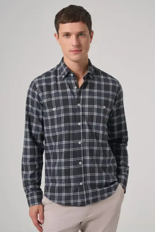Modazone Men's Navy Blue Regular Fit Lumberjack Shirt - MORVEN