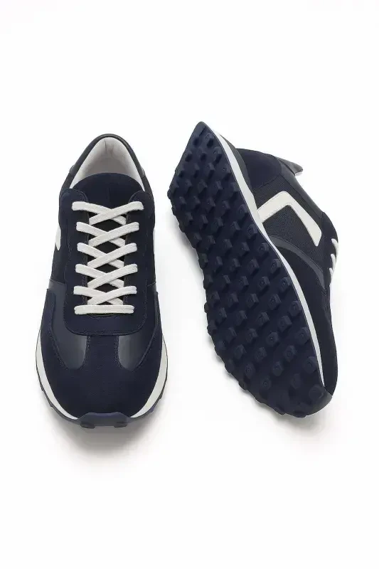 Modazone Men's Navy Blue Seasonal Casual Leather Sneakers - 3
