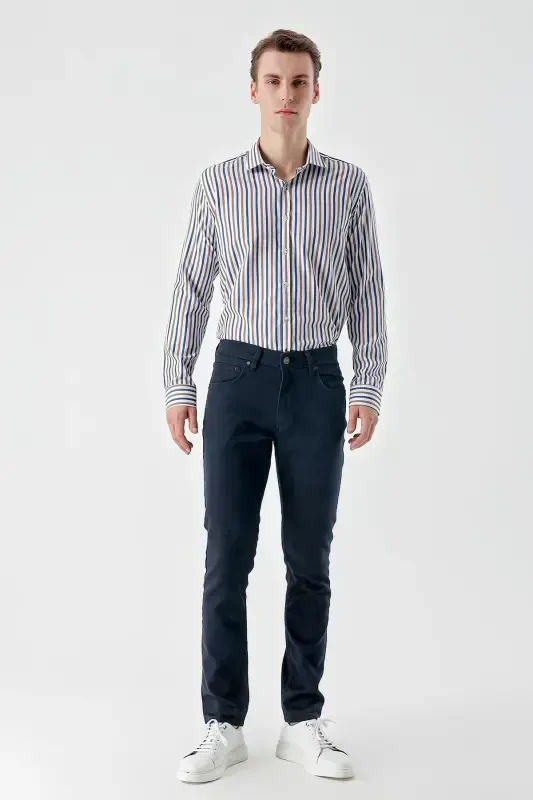 Modazone Men's Navy Blue Seasonal Cotton 5 Pocket Slim Fit Jean Pants - 6