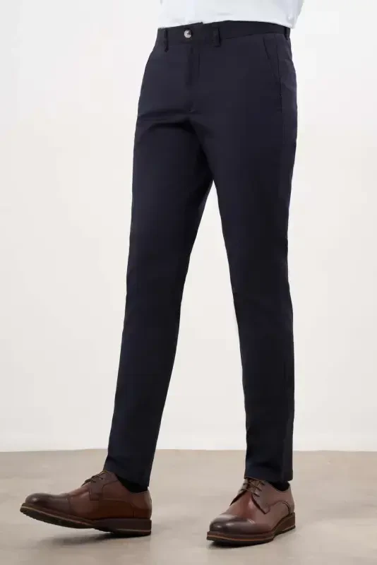 Modazone Men's Navy Blue Seasonal Cotton Side Pocket Slim Fit Chino Pants - 3