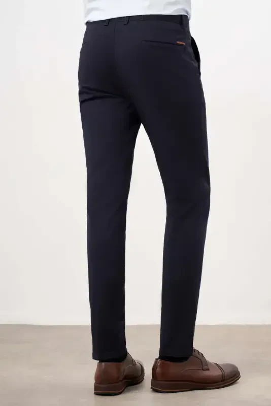 Modazone Men's Navy Blue Seasonal Cotton Side Pocket Slim Fit Chino Pants - 4