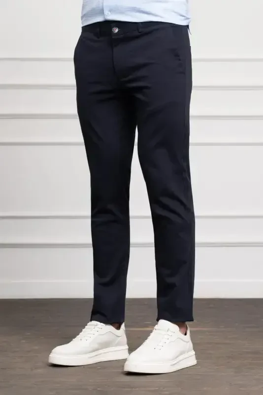 Modazone Men's Navy Blue Slim Fit Narrow Cut Chino Pants - 2