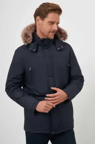 Modazone Men's Navy Blue Snap Fastener Hooded Dynamic Fit Relaxed Fit Jacket - 1