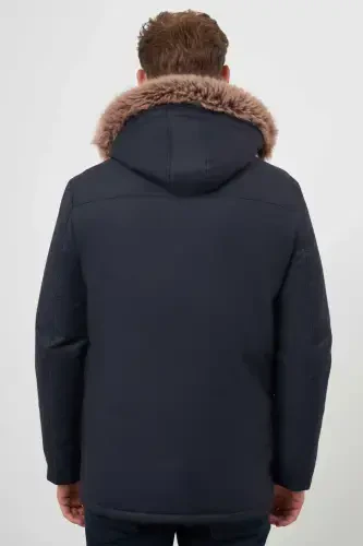 Modazone Men's Navy Blue Snap Fastener Hooded Dynamic Fit Relaxed Fit Jacket - 5