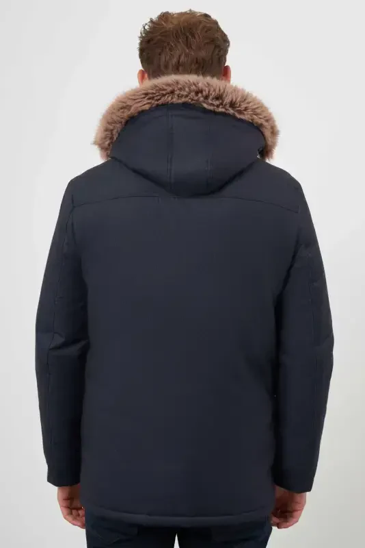 Modazone Men's Navy Blue Snap Fastener Hooded Dynamic Fit Relaxed Fit Jacket - 5