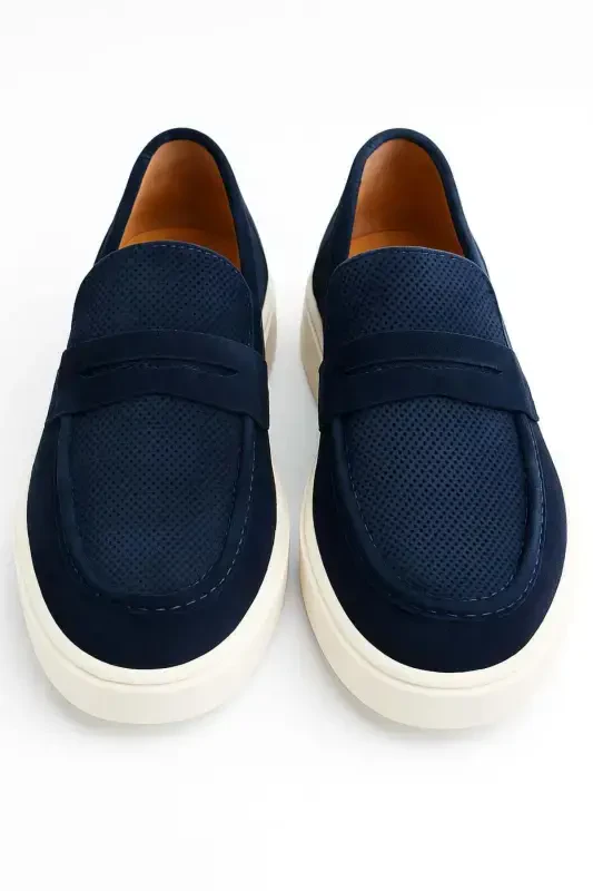 Modazone Men's Navy Blue Summer Casual Eva Sole Suede Shoes - 2