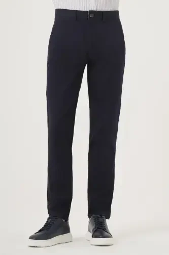 Modazone Men's Navy Blue Summer Cotton Side Pocket Slim Fit Chino Pants - MORVEN (1)
