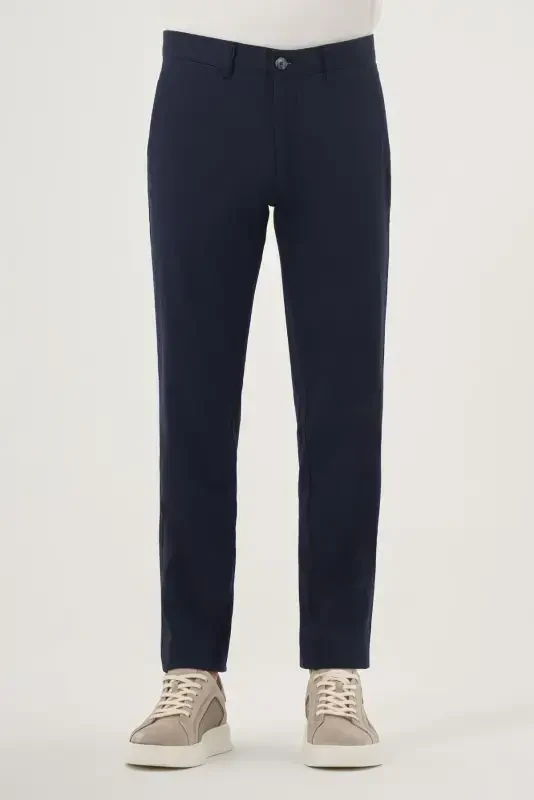 Modazone Men's Navy Blue Summer Cotton Side Pocket Slim Fit Chino Pants - 1
