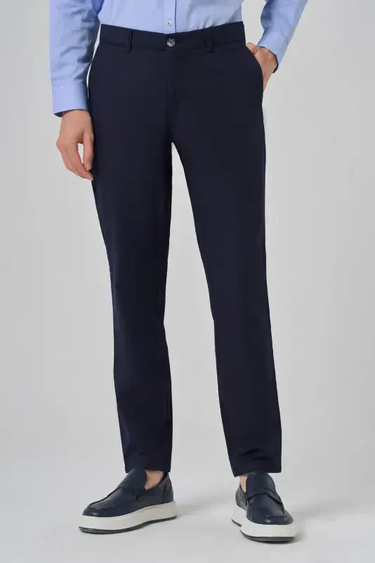 Modazone Men's Navy Blue Summer Cotton Side Pocket Slim Fit Chino Trousers - 1