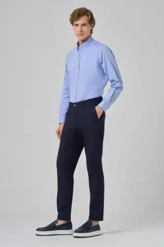 Modazone Men's Navy Blue Summer Cotton Side Pocket Slim Fit Chino Trousers - 3