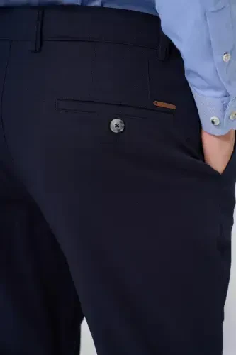 Modazone Men's Navy Blue Summer Cotton Side Pocket Slim Fit Chino Trousers - 4