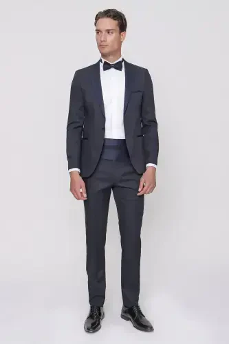 Modazone Men's Navy Blue Tayga Bow Tie Cummerbund Ceromonia Groom Suit 