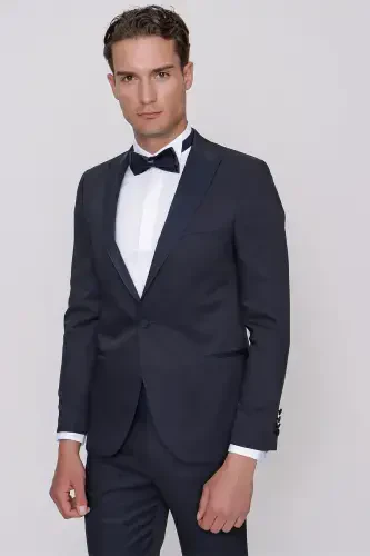 Modazone Men's Navy Blue Tayga Bow Tie Cummerbund Ceromonia Groom Suit - MORVEN (1)