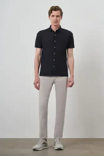 Modazone Men's Navy Blue Trend Apache Collar Short Sleeve Shirt - 2