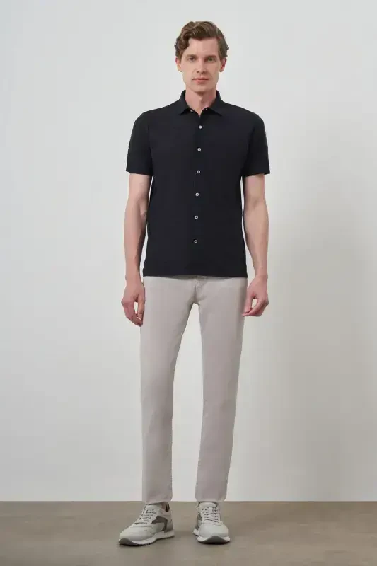 Modazone Men's Navy Blue Trend Apache Collar Short Sleeve Shirt - 2