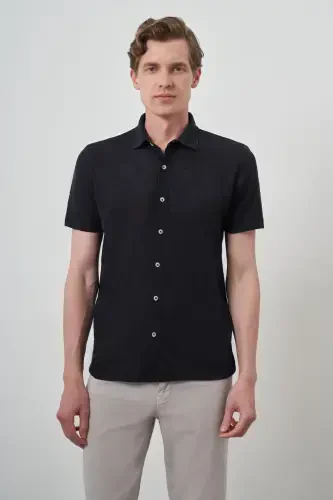 Modazone Men's Navy Blue Trend Apache Collar Short Sleeve Shirt - 4