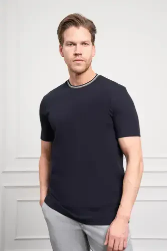 Modazone Men's Navy Blue Trend Crew Neck Dynamic Fit T-Shirt - 1
