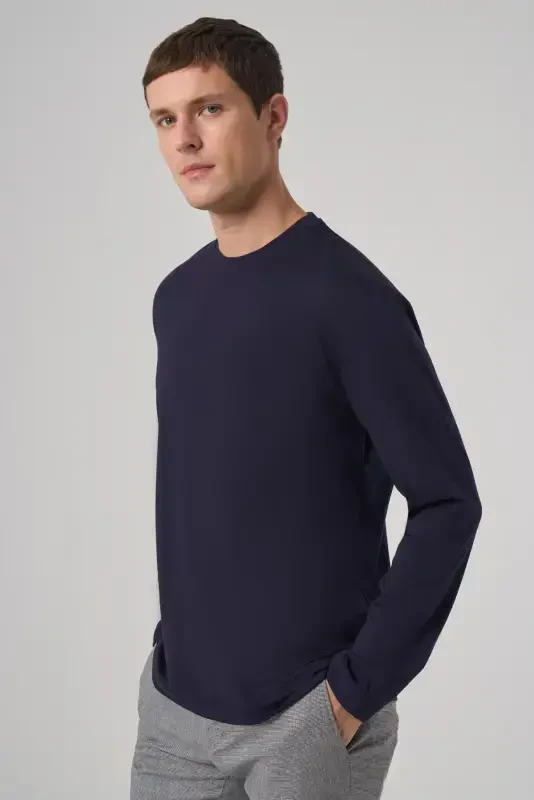 Modazone Men's Navy Blue Trend Crew Neck Rayon Sweatshirt - 2