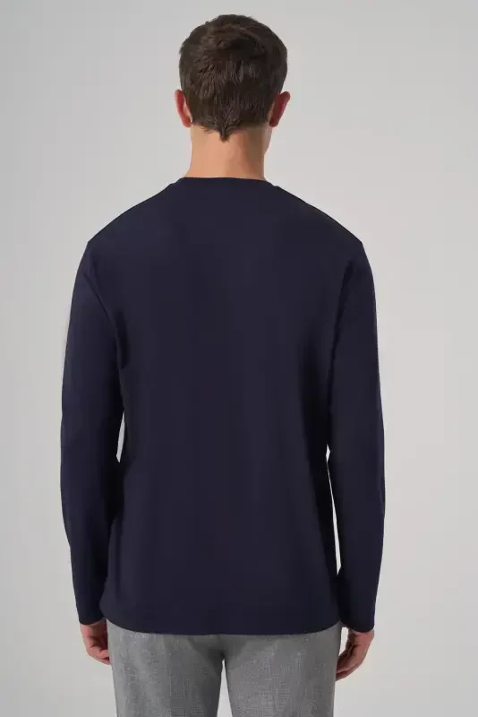 Modazone Men's Navy Blue Trend Crew Neck Rayon Sweatshirt - 5