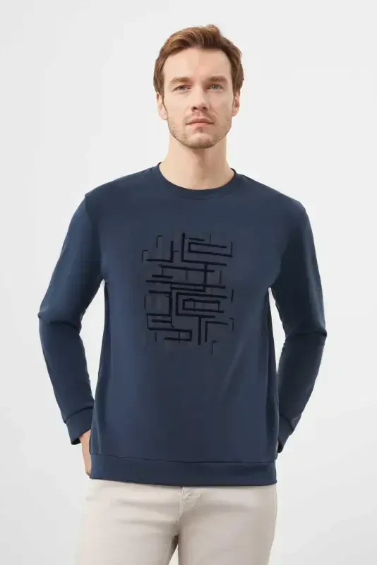 Modazone Men's Navy Blue Trend Crew Neck Sweatshirt - 2