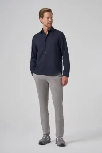 Modazone Men's Navy Blue Trend Dynamic Fit Hard Collar Shirt - 4