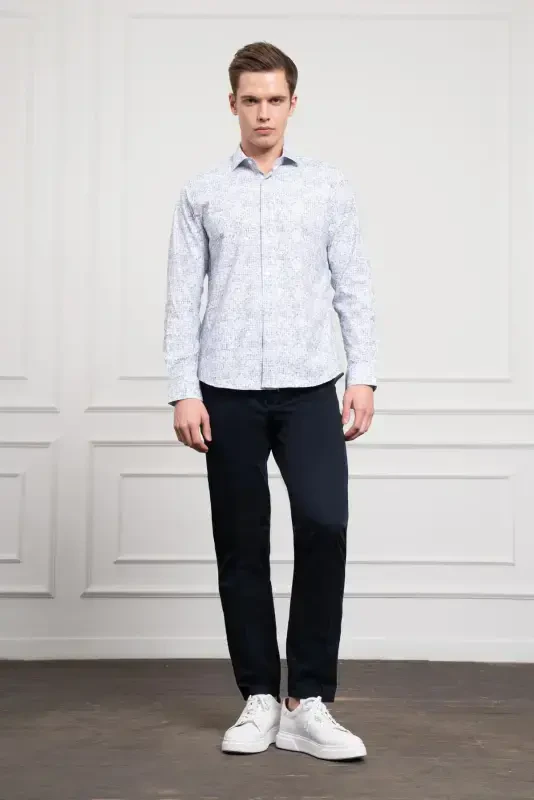 Modazone Men's Navy Blue Trend Dynamic Fit Italian Collar Shirt - 2