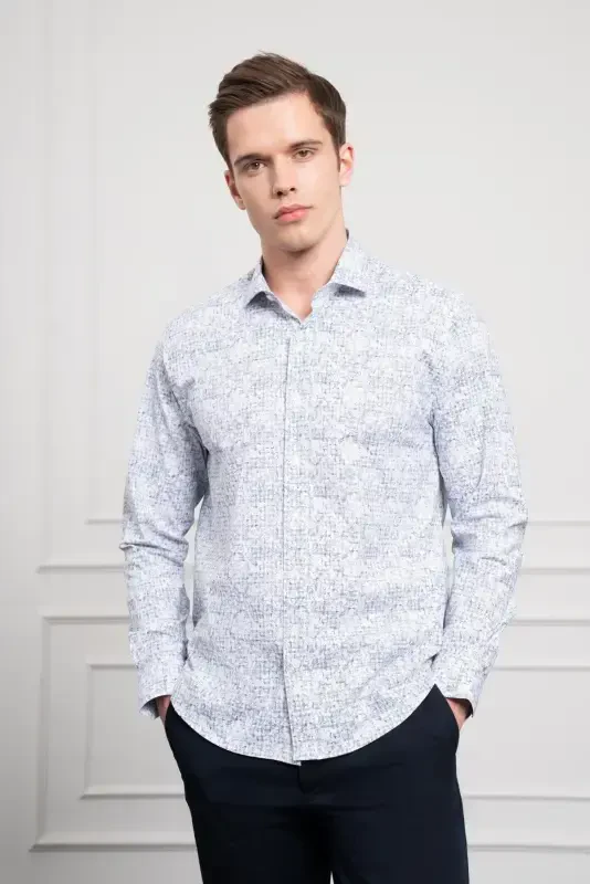 Modazone Men's Navy Blue Trend Dynamic Fit Italian Collar Shirt - 3