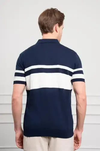 Modazone Men's Navy Blue Trend Dynamic Fit Relaxed Fit Polo Neck T-Shirt - 5