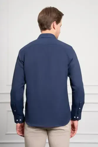 Modazone Men's Navy Blue Trend Italian Collar Slim Fit Shirt - 5