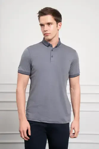 Modazone Men's Navy Blue Trend Mercerized Plain Buttoned Collar Dynamic Fit T-Shirt 