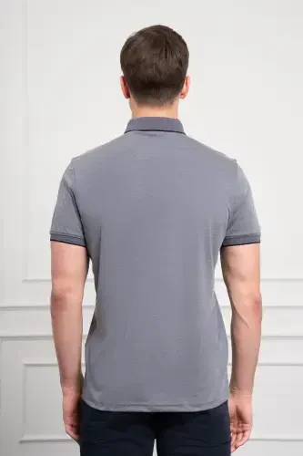 Modazone Men's Navy Blue Trend Mercerized Plain Buttoned Collar Dynamic Fit T-Shirt - 5